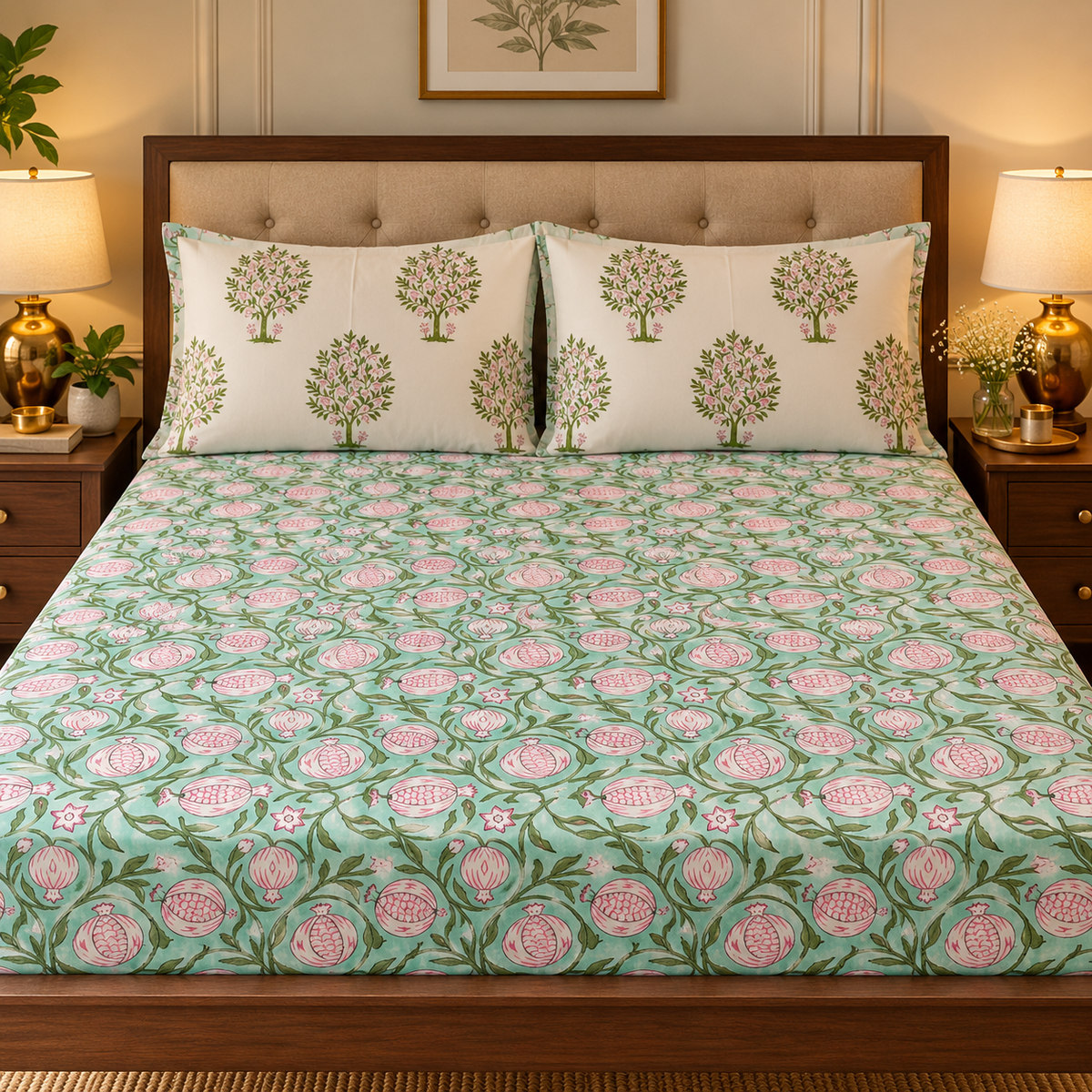 Anaar Baag Handblock Premium Cotton Bedsheet Set