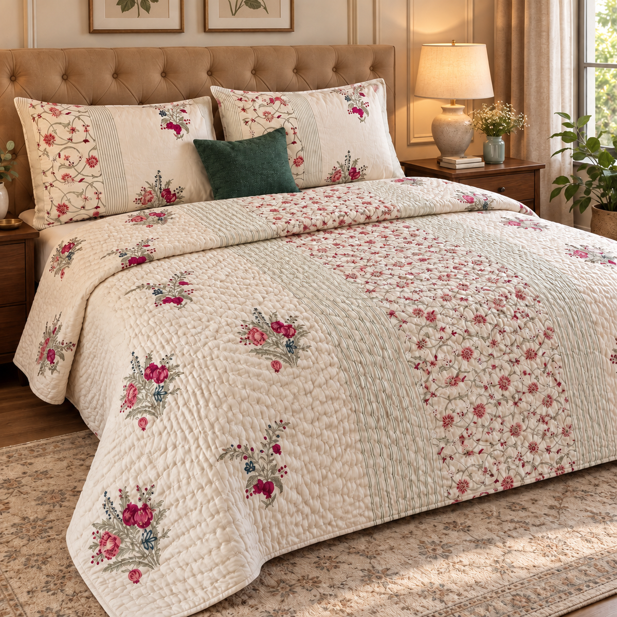 Kashmiri Boota Handblock Reversible Mulmul Cotton Quilt
