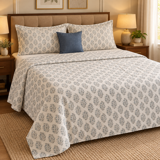 Blue Meher Handblock Mulmul Cotton Reversible Dohar