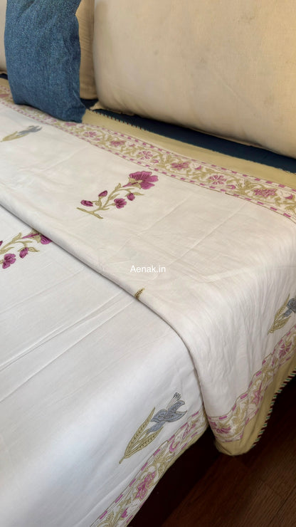 Dusty Mulberry Handblock Mulmul Cotton Reversible Dohar
