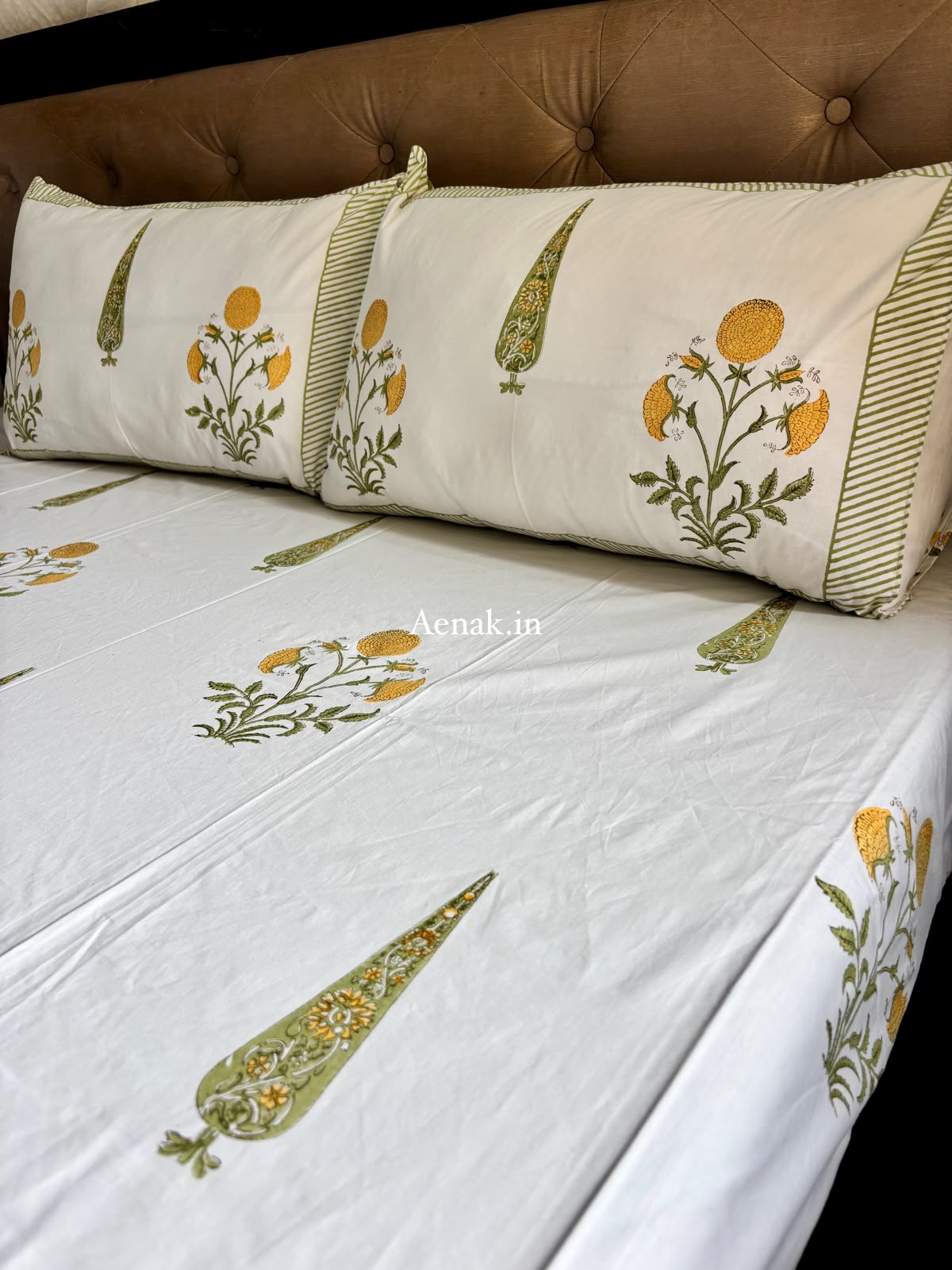 Yellow Dahlia Handblock Bedsheet + Quilt Combo Set
