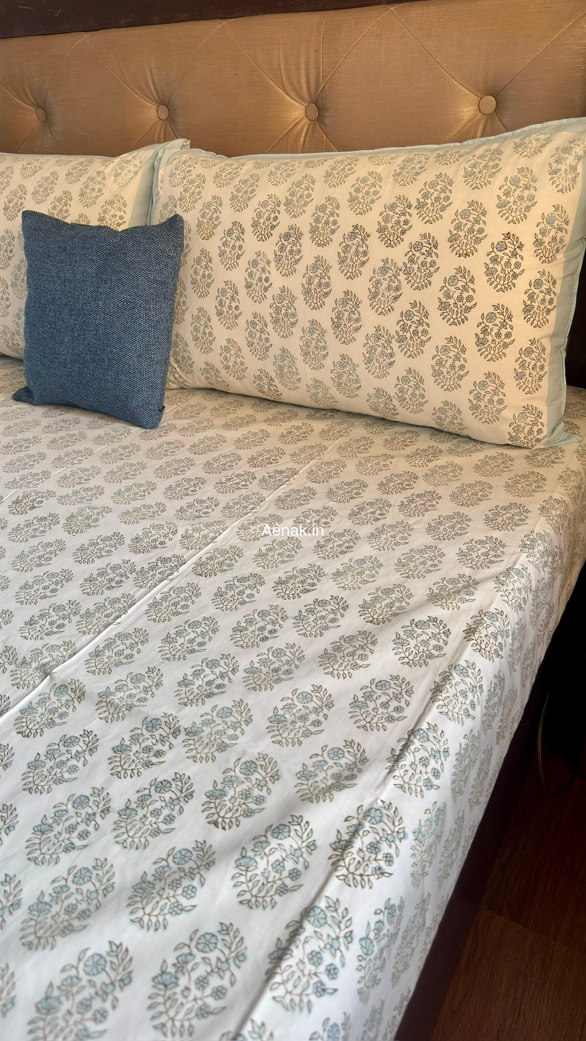 Blue Meher Handblock Premium Cotton Bedsheet