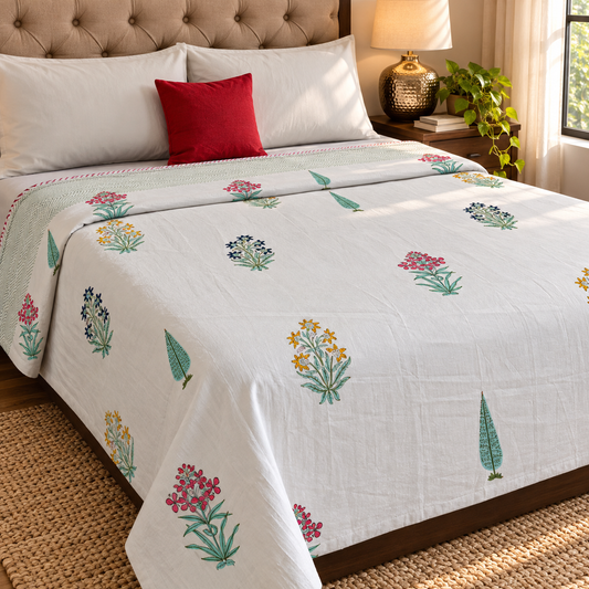 Madhumati Handblock Bedsheet + Dohar Combo Set