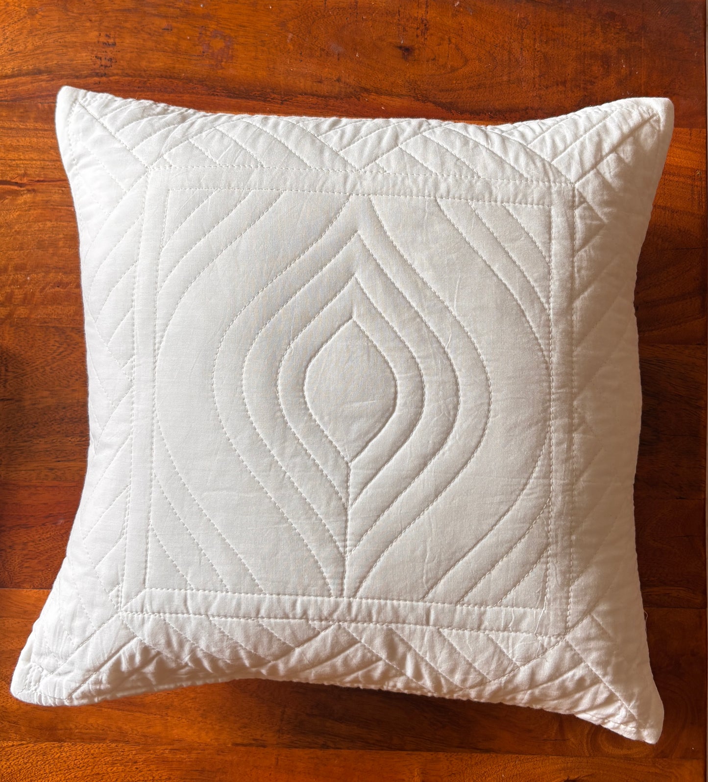 White Embossed Diamond Quilted Bedcover Set with Brown Lace