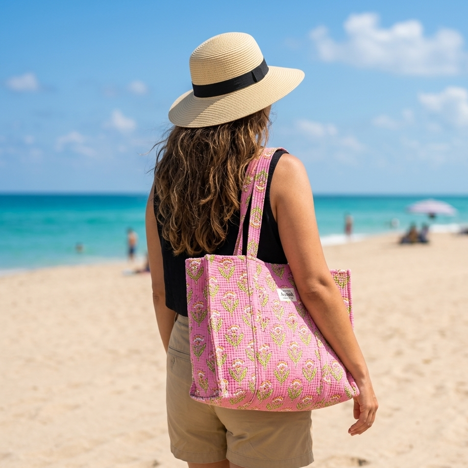 Pink Floral Garden Quilted Cotton Travel Bag + Vanity Pouch