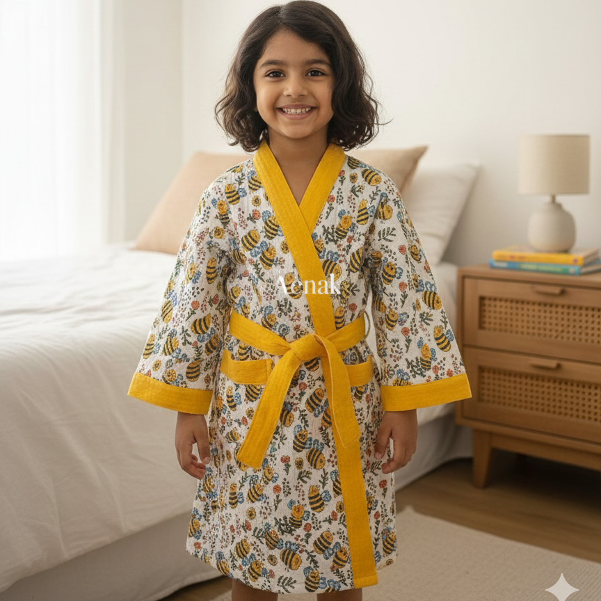 Honey Bee Handblock Cotton Bathrobe