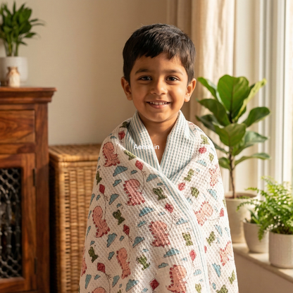 Little Jurassic Handblock Waffle Cotton Bathing Towel