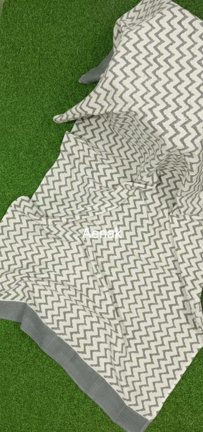 Grey Chevron Handblock Waffle Cotton Towel