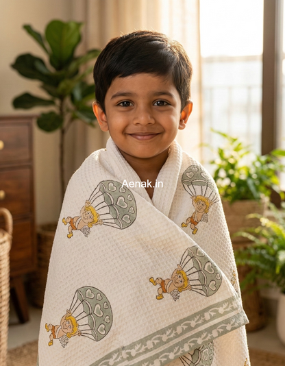 Gray Parachute Handblock Waffle Cotton Bathing Towel