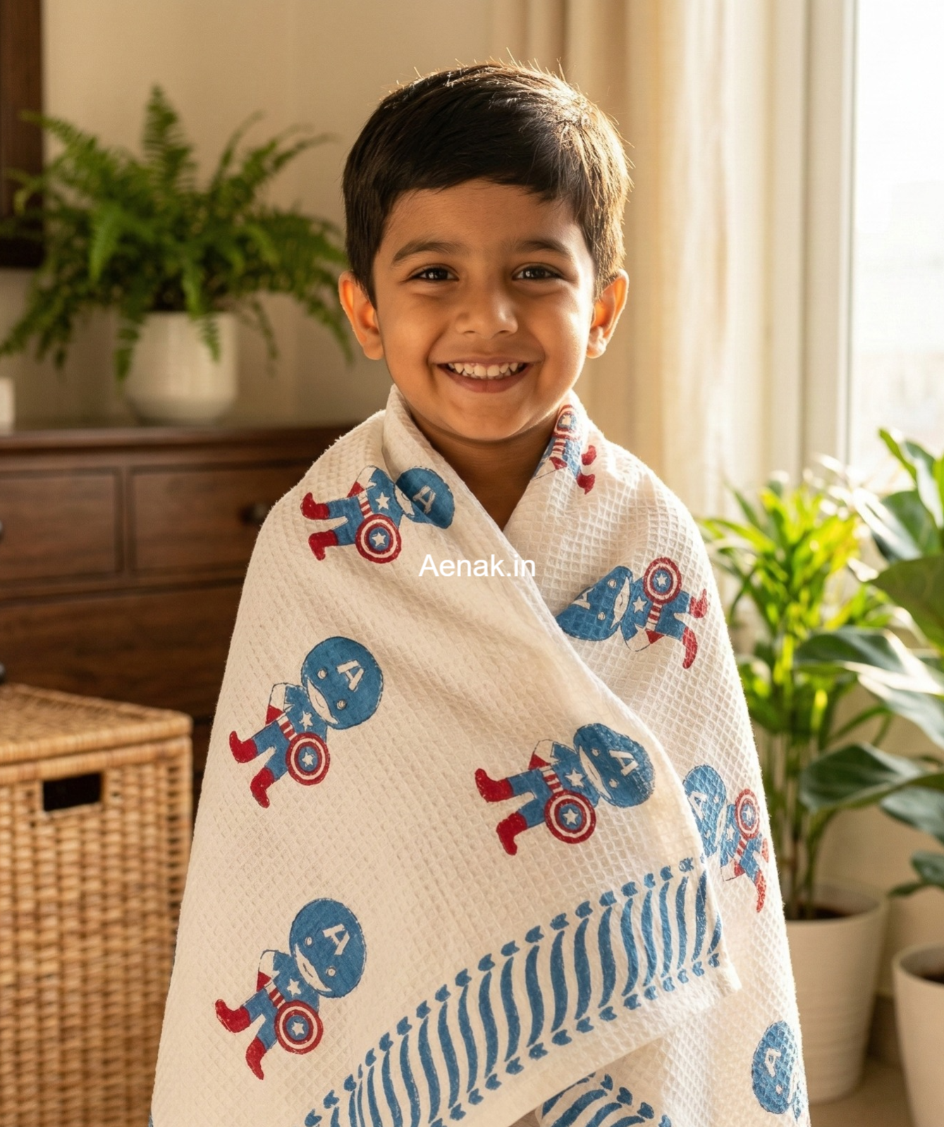 Captain America Handblock Waffle Cotton Bathing Towel