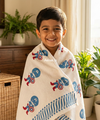Captain America Handblock Waffle Cotton Bathing Towel
