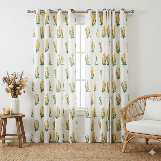 Golden Wheat Handblock Curtains