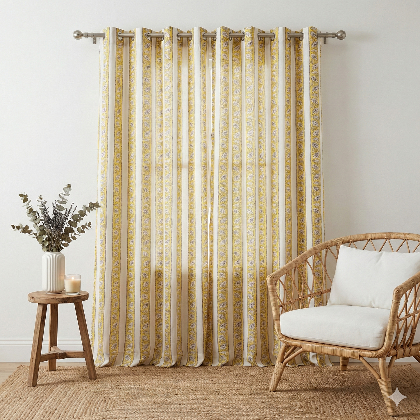 Yellow Stripe Handblock Curtains