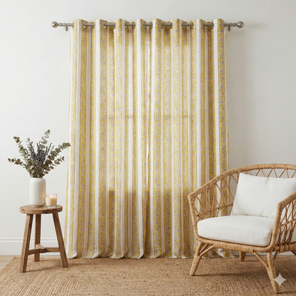 Yellow Stripe Handblock Curtains