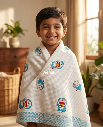 Doraemon Handblock Waffle Cotton Bathing Towel