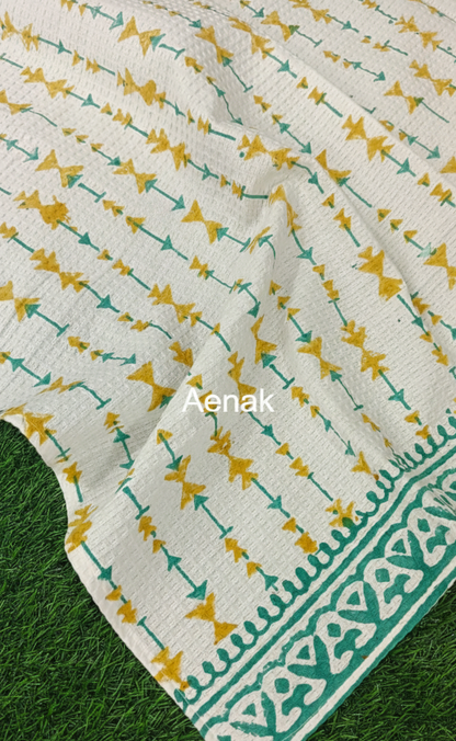 Golden Bloom Handblock Waffle Cotton Towel