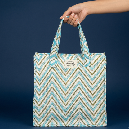 Blue Zigzag Handblock Lunch Bag