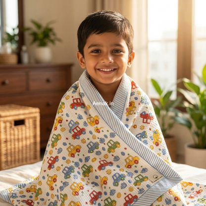 Mini Cars Handblock Waffle Cotton Bathing Towel