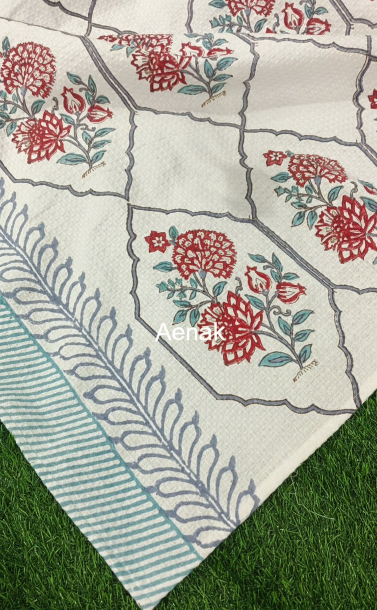 Grey Dahlia Handblock Waffle Cotton Towel
