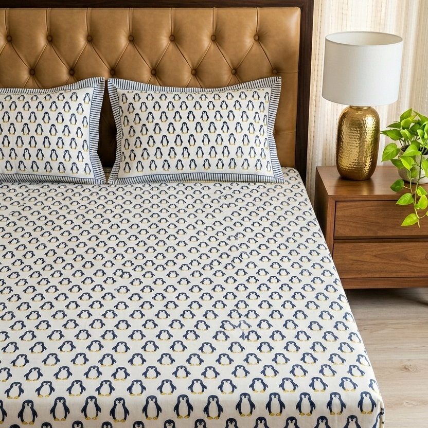 The Penguin Handblock Premium Cotton Kids Bedsheet Set