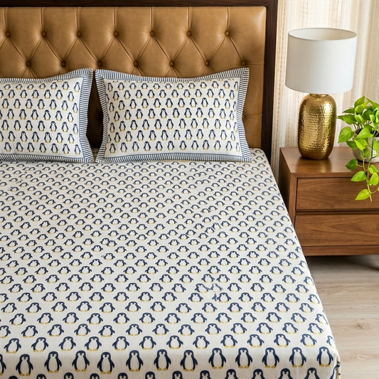 The Penguin Handblock Premium Cotton Kids Bedsheet Set