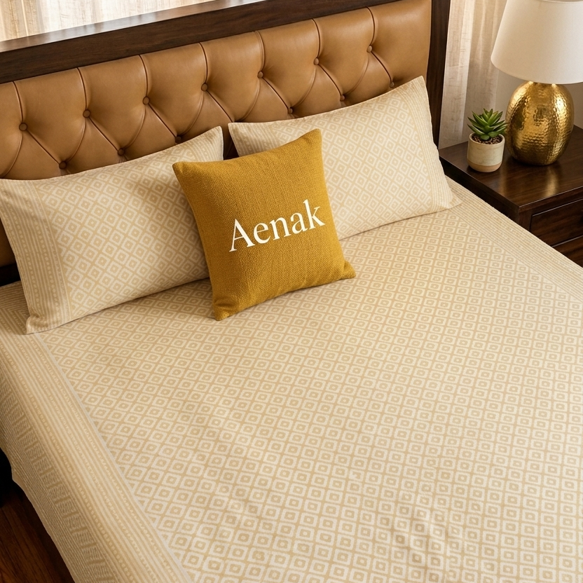 Yellow Jaal Handblock Premium Cotton Bedsheet Set