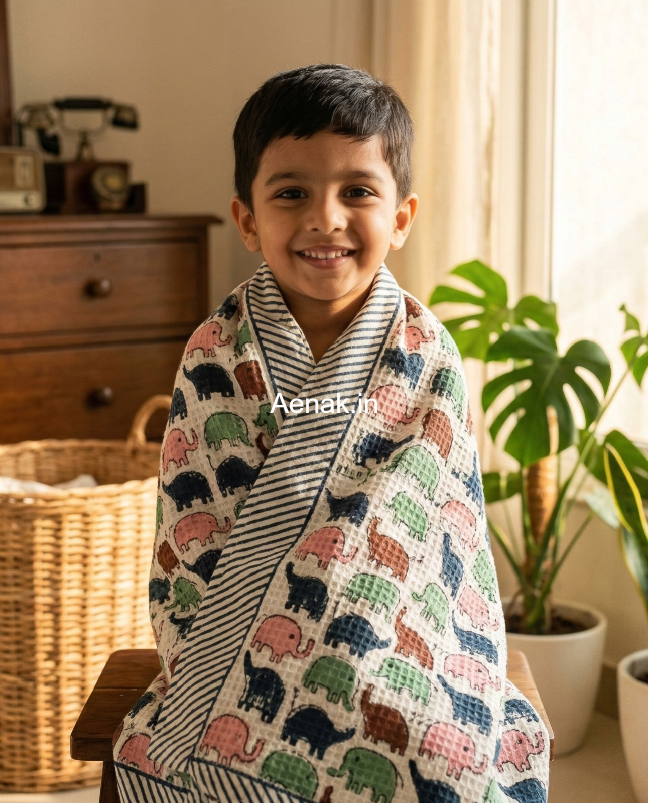 Little Haathi Handblock Waffle Cotton Bathing Towel