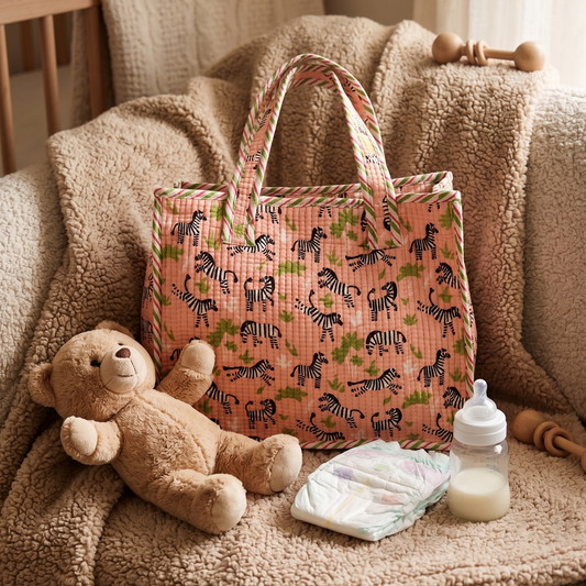 Zebra Print Kids Essential Bag (Peach Base)
