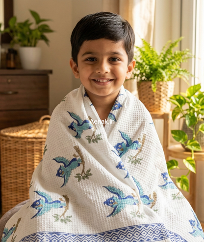 Happy Sparrow Handblock Waffle Cotton Bathing Towel