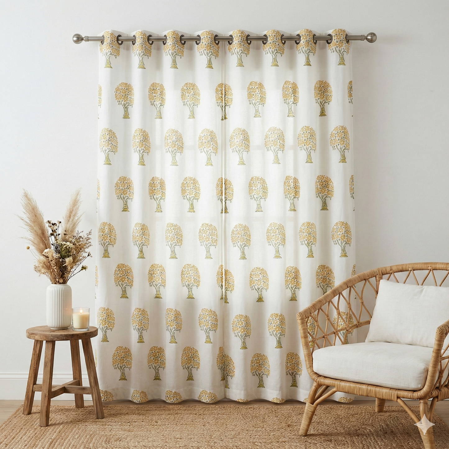 Yellow Bodhi Tree Handblock Curtains