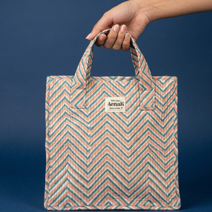 Pink & Blue Zigzag Handblock Lunch Bag