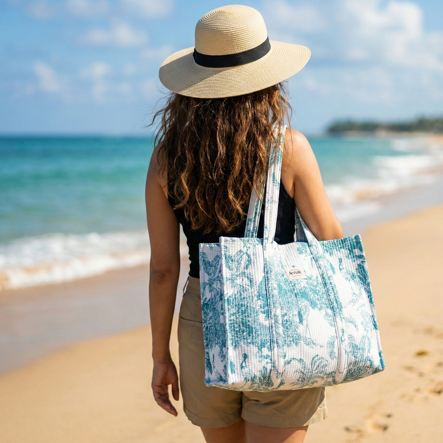 Teal Jungle Quilted Cotton Travel Bag + Vanity Pouch