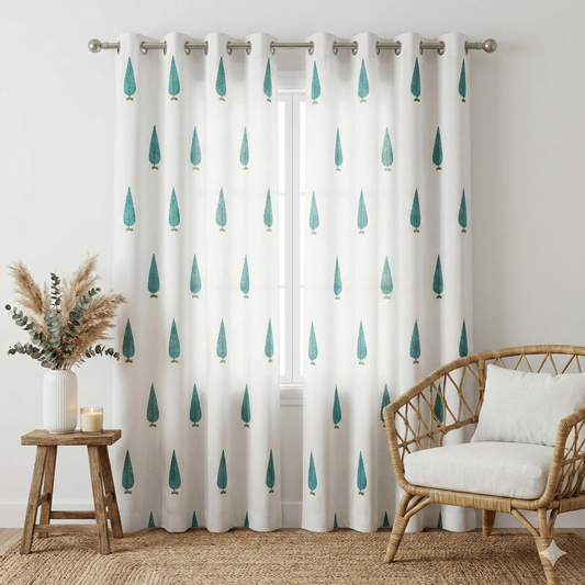 Teal Cypress Handblock Curtains