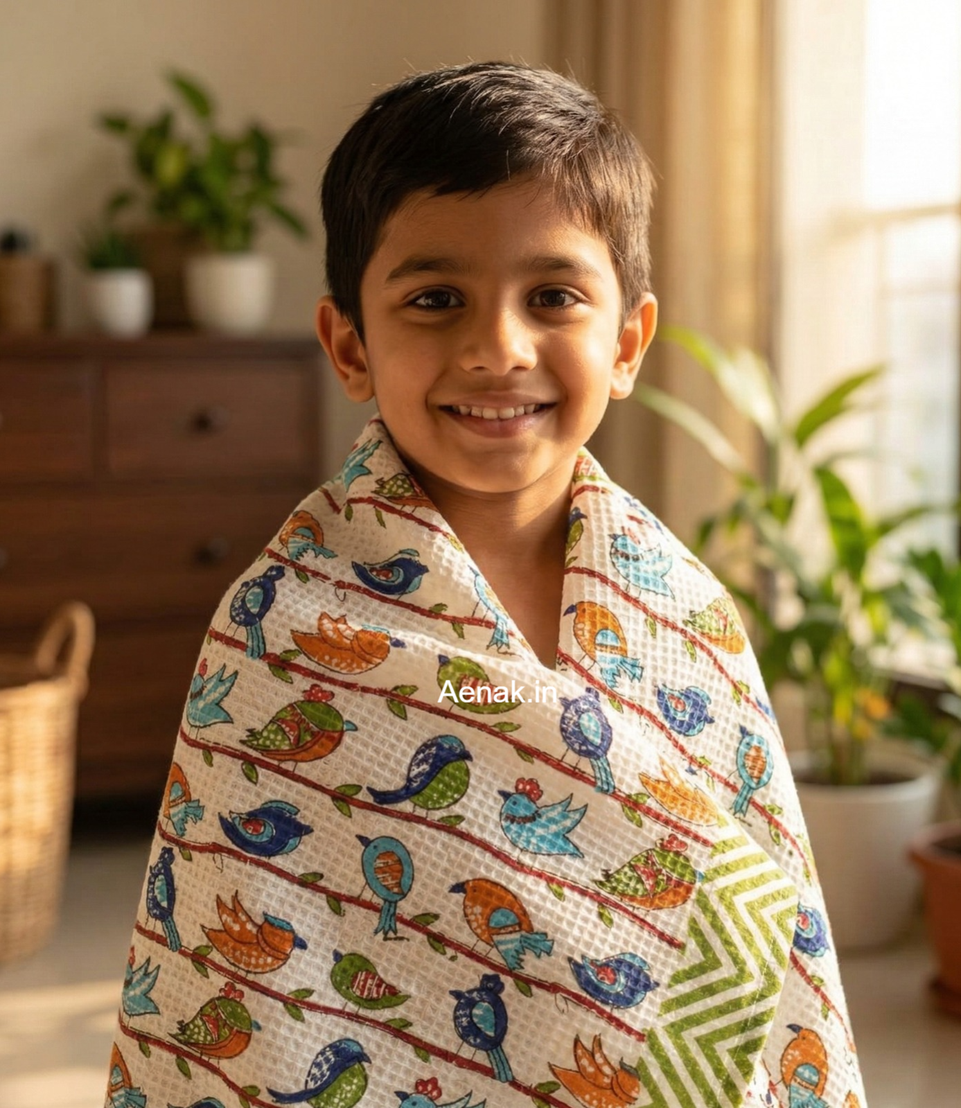 The Pakshi Handblock Waffle Cotton Bathing Towel