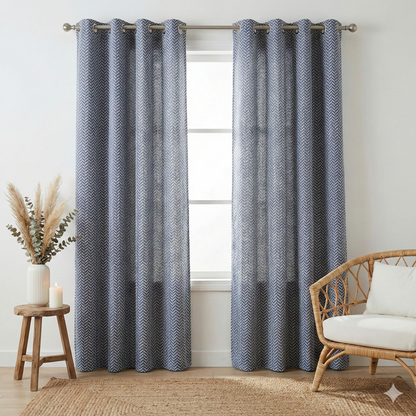 Blue & White Zigzag Handblock Curtains