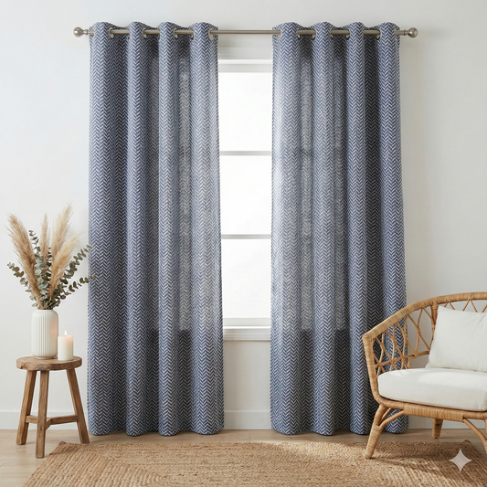 Blue & White Zigzag Handblock Curtains