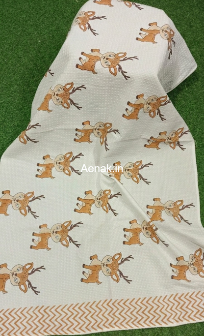 Cute Deer Handblock Waffle Cotton Bathing Towel