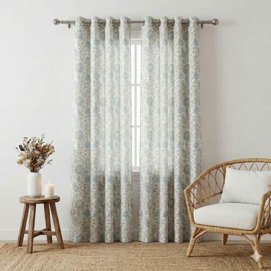 Grey Dahlia Handblock Curtains