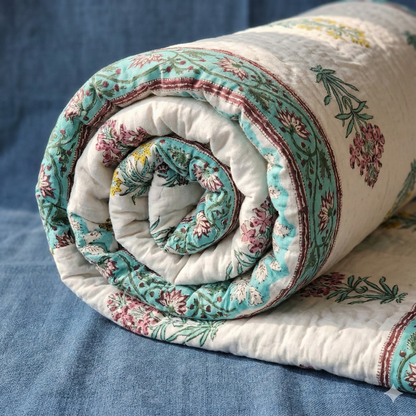 Madhumati Handblock Reversible Mulmul Cotton Quilt