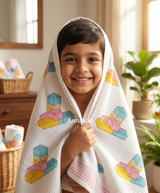 Building Block Handblock Waffle Cotton Bathing Towel