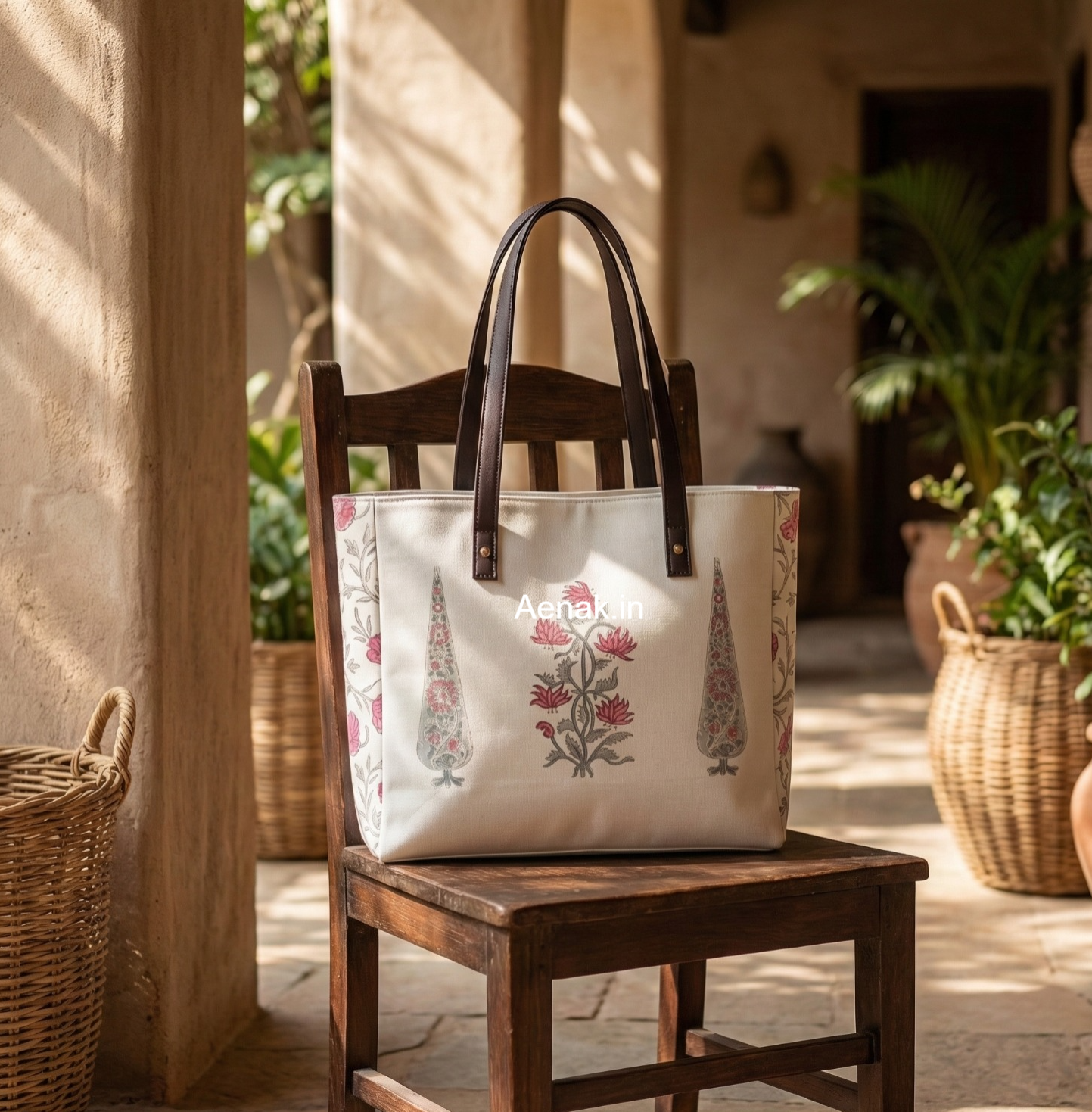 Pink Floral Boota Handblock Artisanal Handbag