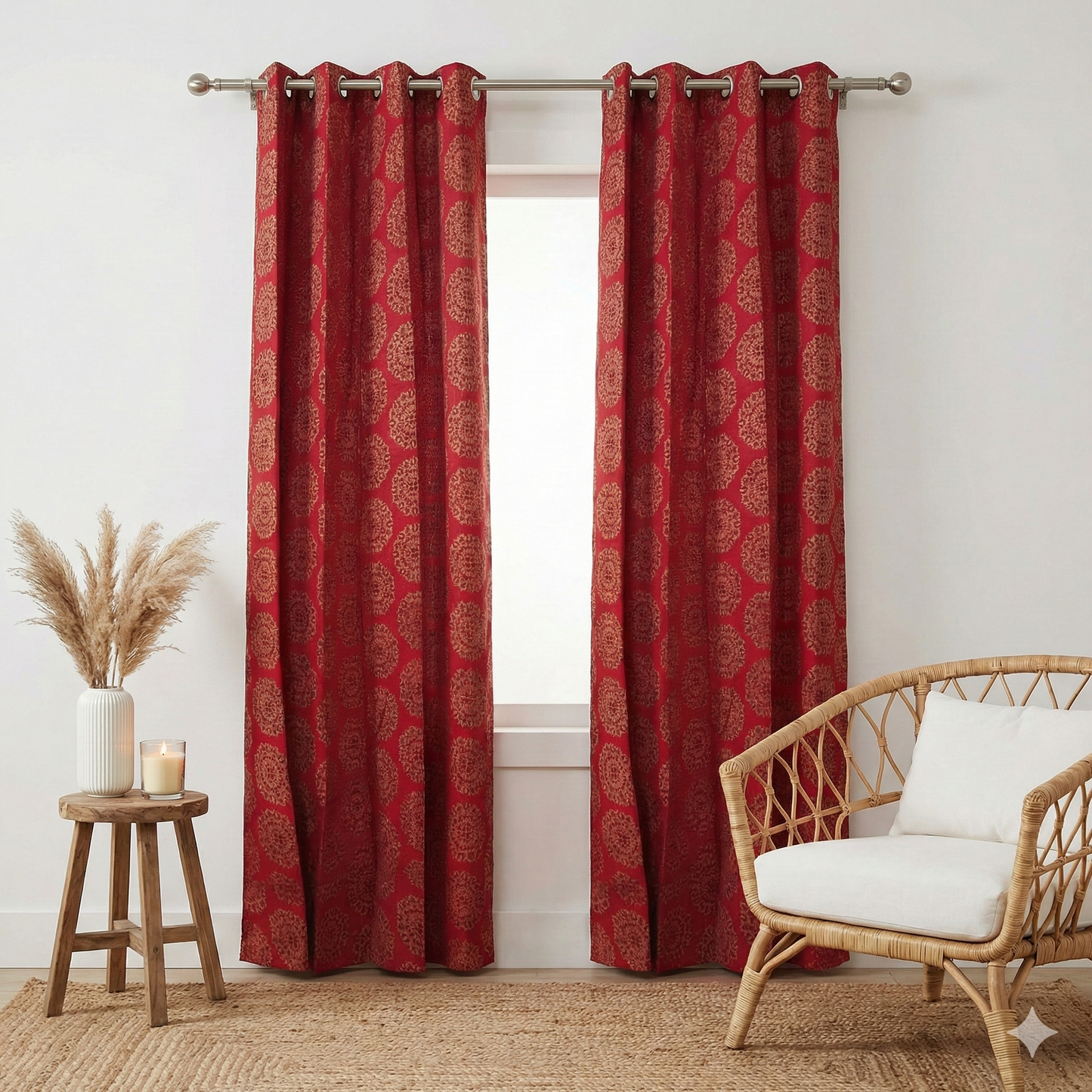 Red Madhumati Handblock Curtains