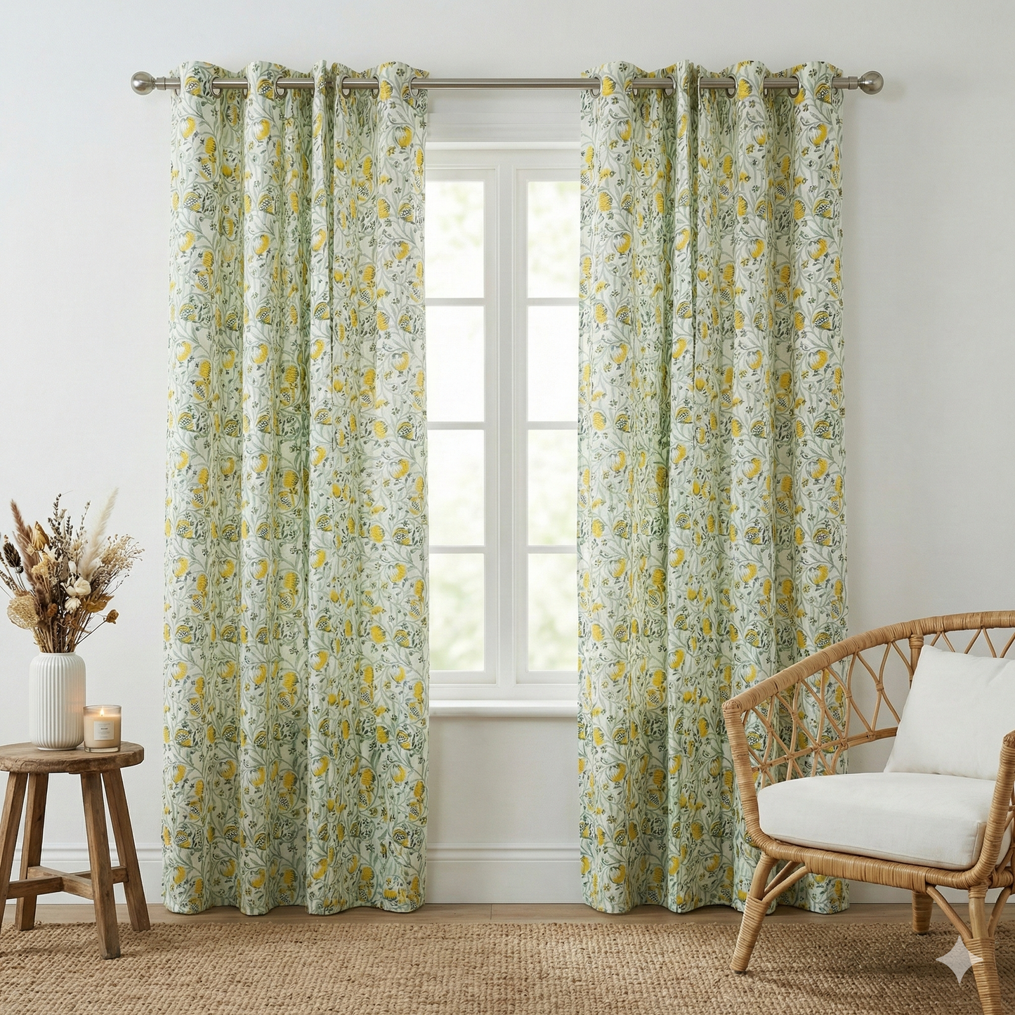 Yellow Annar Handblock Curtains