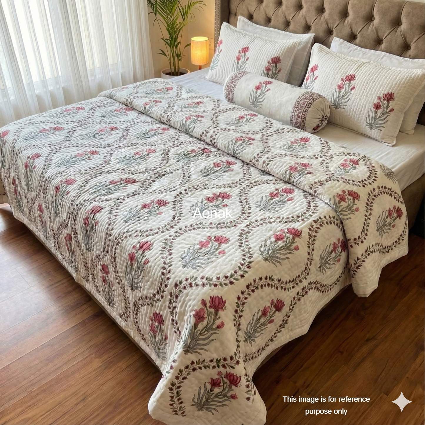 Red Lotus Jaal Handblock Reversible Mulmul Cotton Quilt