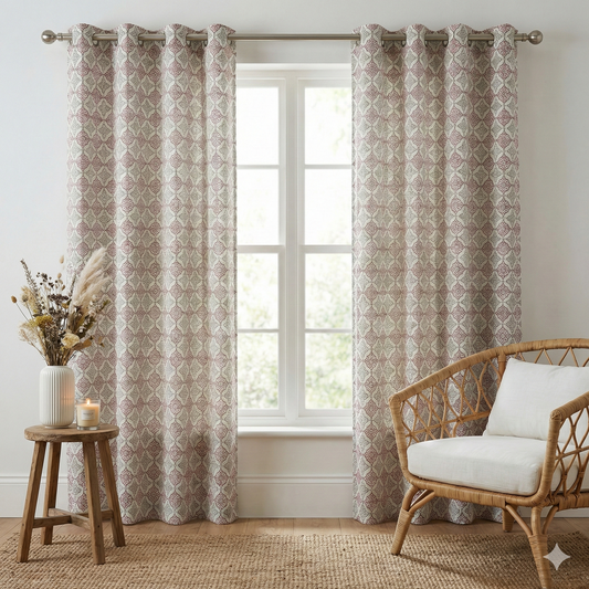Grey Brown Bhoota Handblock Curtains