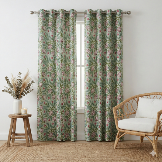 Red Anaar Handblock Curtains