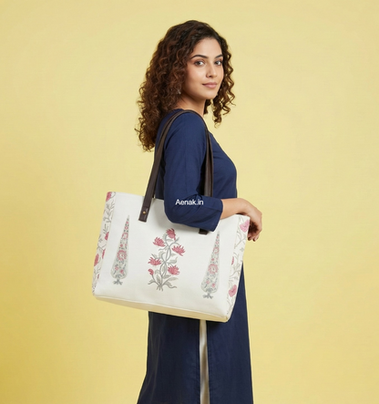 Pink Floral Boota Handblock Artisanal Handbag