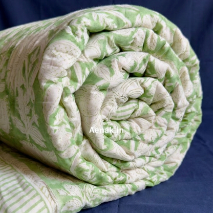 Green Garden Handblock Reversible Mulmul Cotton Quilt