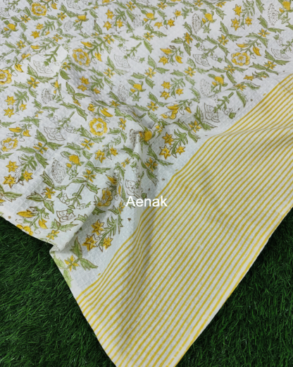 Yellow Jaal Handblock Waffle Cotton Towel