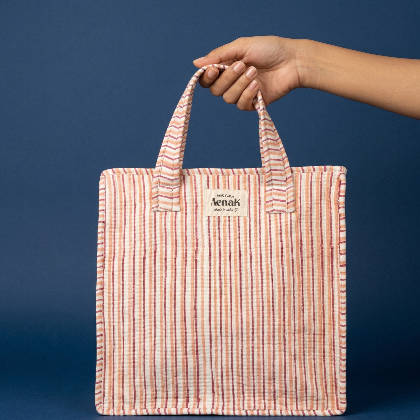 Pink & Brown Striped Handblock Lunch Bag